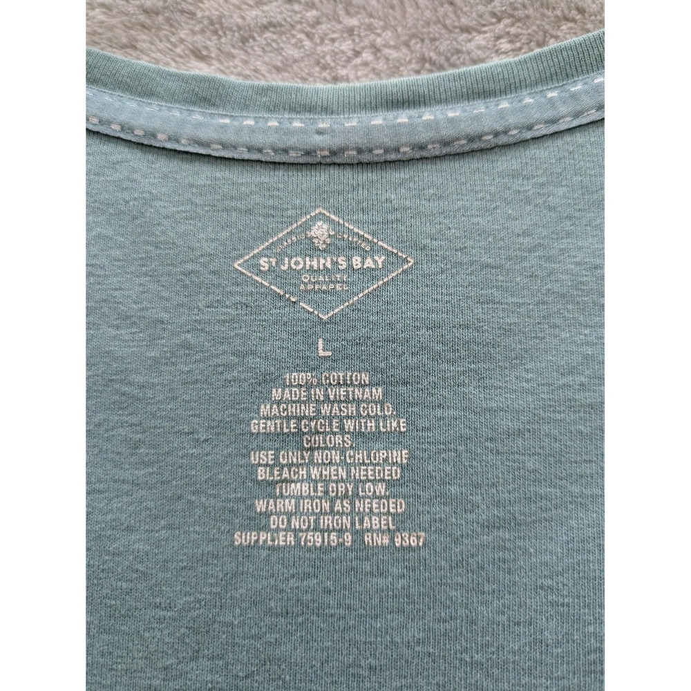 St. John's Bay Shirt Womens Large Blue V Neck 3/4 Sleeve Cotton Basic Jersey - Picture 2 of 6